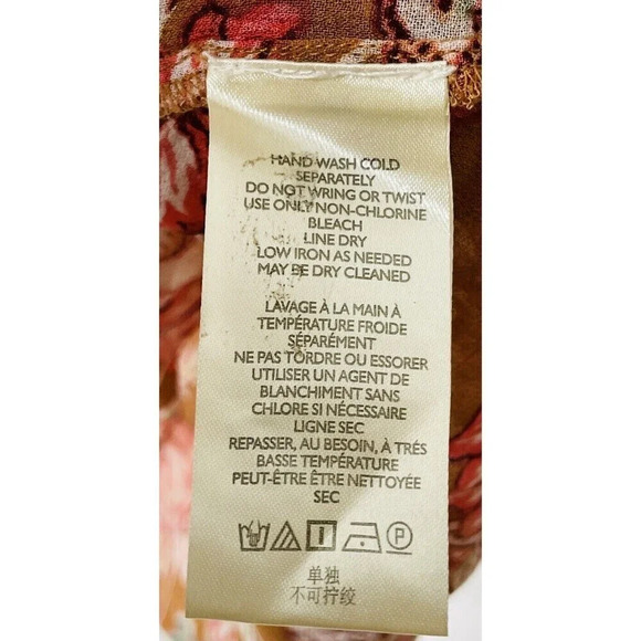 By Anthropologie Pullover Blouse XLP Sheer Floral Flowy Boho Tassels Tie Neck - Picture 8 of 12